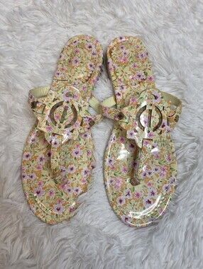 crown & ivy Yellow Floral Thong Sandals Sz 7.5